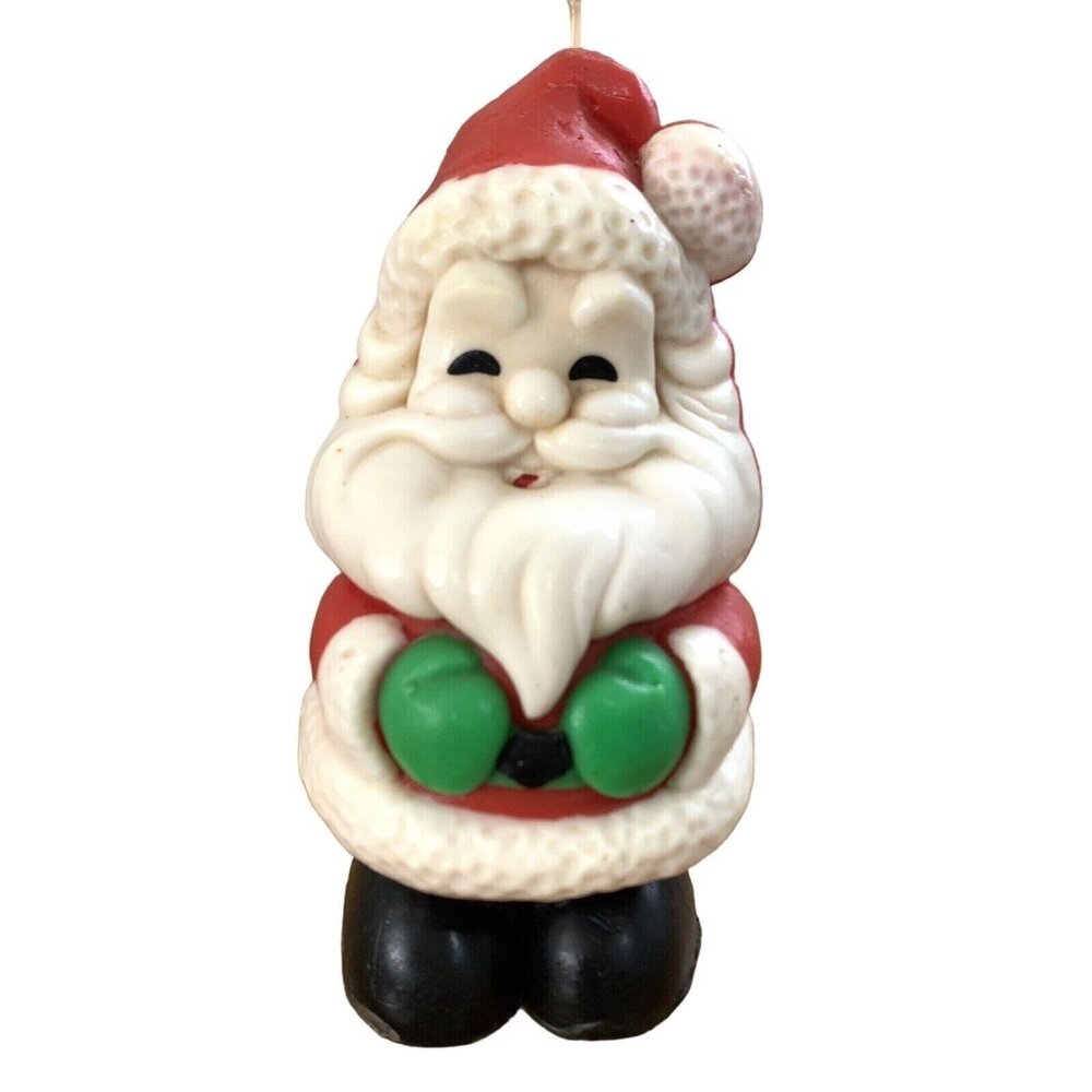Santa Claus Figural Candle Christmas Holiday Decor Wax Single Wick 7" Vintage